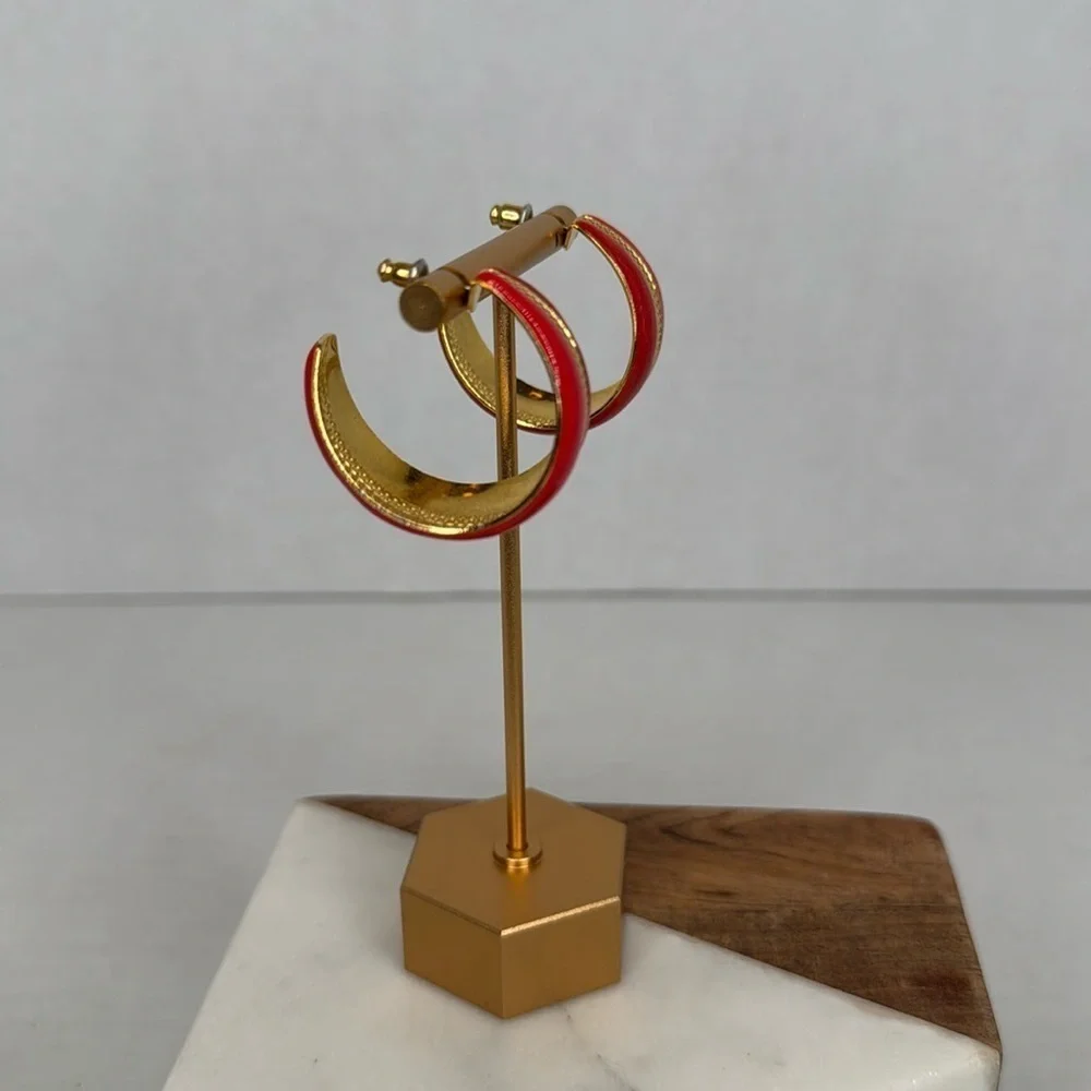Vintage 1980'sRed and Gold Hoop Earrings lot E10